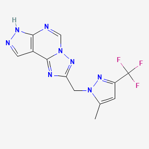 molecular formula C12H9F3N8 B10920888 2-{[5-methyl-3-(trifluoromethyl)-1H-pyrazol-1-yl]methyl}-7H-pyrazolo[4,3-e][1,2,4]triazolo[1,5-c]pyrimidine 