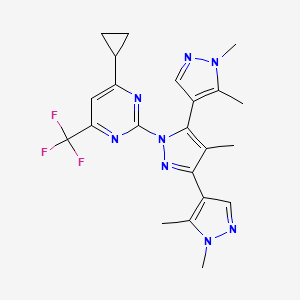 molecular formula C22H23F3N8 B10920966 2-[3,5-bis(1,5-dimethylpyrazol-4-yl)-4-methylpyrazol-1-yl]-4-cyclopropyl-6-(trifluoromethyl)pyrimidine 