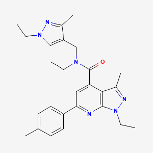 N,1-diethyl-N-[(1-ethyl-3-methyl-1H-pyrazol-4-yl)methyl]-3-methyl-6-(4-methylphenyl)-1H-pyrazolo[3,4-b]pyridine-4-carboxamide