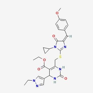 ethyl 6-({[(4E)-1-cyclopropyl-4-(4-methoxybenzylidene)-5-oxo-4,5-dihydro-1H-imidazol-2-yl]sulfanyl}methyl)-4-(1-ethyl-1H-pyrazol-4-yl)-2-oxo-1,2,3,4-tetrahydropyrimidine-5-carboxylate