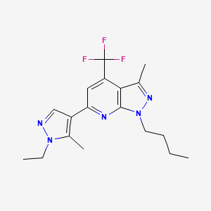 molecular formula C18H22F3N5 B10920981 1-butyl-6-(1-ethyl-5-methyl-1H-pyrazol-4-yl)-3-methyl-4-(trifluoromethyl)-1H-pyrazolo[3,4-b]pyridine 