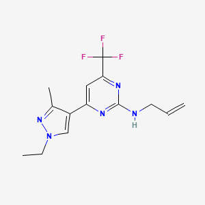 molecular formula C14H16F3N5 B10921051 4-(1-ethyl-3-methyl-1H-pyrazol-4-yl)-N-(prop-2-en-1-yl)-6-(trifluoromethyl)pyrimidin-2-amine 