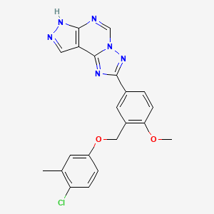 molecular formula C21H17ClN6O2 B10921062 2-{3-[(4-chloro-3-methylphenoxy)methyl]-4-methoxyphenyl}-7H-pyrazolo[4,3-e][1,2,4]triazolo[1,5-c]pyrimidine 