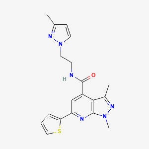 1,3-dimethyl-N-[2-(3-methyl-1H-pyrazol-1-yl)ethyl]-6-(thiophen-2-yl)-1H-pyrazolo[3,4-b]pyridine-4-carboxamide