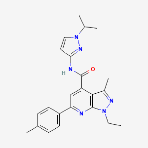 molecular formula C23H26N6O B10921105 1-ethyl-3-methyl-6-(4-methylphenyl)-N-[1-(propan-2-yl)-1H-pyrazol-3-yl]-1H-pyrazolo[3,4-b]pyridine-4-carboxamide 