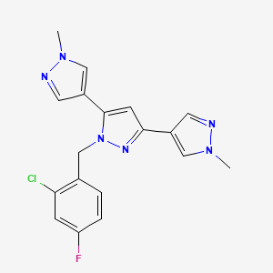 molecular formula C18H16ClFN6 B10921143 1-[(2-chloro-4-fluorophenyl)methyl]-3,5-bis(1-methylpyrazol-4-yl)pyrazole 