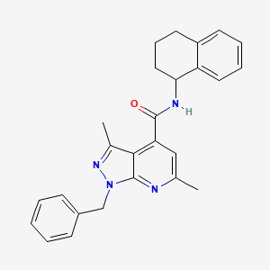 molecular formula C26H26N4O B10921185 1-benzyl-3,6-dimethyl-N-(1,2,3,4-tetrahydronaphthalen-1-yl)-1H-pyrazolo[3,4-b]pyridine-4-carboxamide 