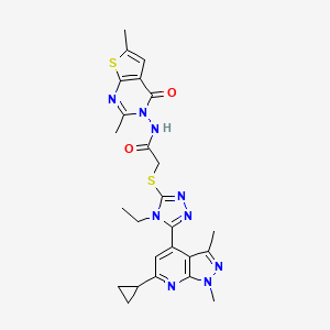 2-{[5-(6-cyclopropyl-1,3-dimethyl-1H-pyrazolo[3,4-b]pyridin-4-yl)-4-ethyl-4H-1,2,4-triazol-3-yl]sulfanyl}-N-(2,6-dimethyl-4-oxothieno[2,3-d]pyrimidin-3(4H)-yl)acetamide