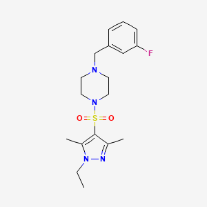 molecular formula C18H25FN4O2S B10921225 1-[(1-ethyl-3,5-dimethyl-1H-pyrazol-4-yl)sulfonyl]-4-(3-fluorobenzyl)piperazine 