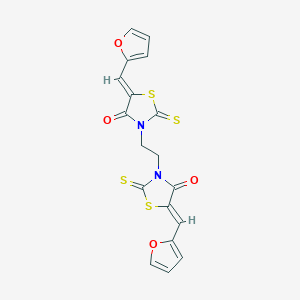 molecular formula C18H12N2O4S4 B10921262 (5Z,5'Z)-3,3'-ethane-1,2-diylbis[5-(furan-2-ylmethylidene)-2-thioxo-1,3-thiazolidin-4-one] 