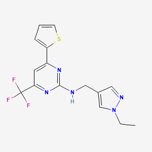 N-[(1-ethyl-1H-pyrazol-4-yl)methyl]-4-(thiophen-2-yl)-6-(trifluoromethyl)pyrimidin-2-amine