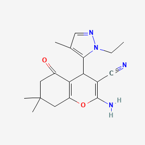 2-Amino-4-(1-ethyl-4-methyl-1H-pyrazol-5-YL)-7,7-dimethyl-5-oxo-5,6,7,8-tetrahydro-4H-chromen-3-YL cyanide