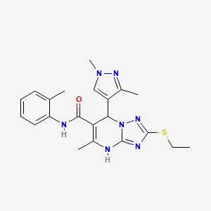 molecular formula C21H25N7OS B10921343 7-(1,3-dimethyl-1H-pyrazol-4-yl)-2-(ethylsulfanyl)-5-methyl-N-(2-methylphenyl)-4,7-dihydro[1,2,4]triazolo[1,5-a]pyrimidine-6-carboxamide 