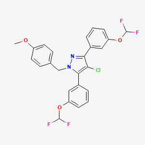 molecular formula C25H19ClF4N2O3 B10921394 4-chloro-3,5-bis[3-(difluoromethoxy)phenyl]-1-(4-methoxybenzyl)-1H-pyrazole 