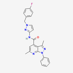 molecular formula C25H21FN6O B10921551 N-[1-(4-fluorobenzyl)-1H-pyrazol-3-yl]-3,6-dimethyl-1-phenyl-1H-pyrazolo[3,4-b]pyridine-4-carboxamide 