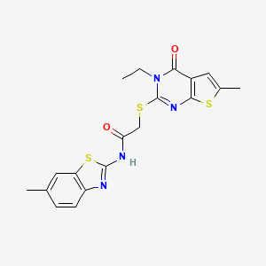 2-[(3-ethyl-6-methyl-4-oxo-3,4-dihydrothieno[2,3-d]pyrimidin-2-yl)sulfanyl]-N-(6-methyl-1,3-benzothiazol-2-yl)acetamide