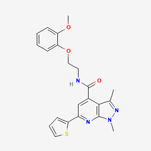 molecular formula C22H22N4O3S B10921585 N-[2-(2-methoxyphenoxy)ethyl]-1,3-dimethyl-6-(thiophen-2-yl)-1H-pyrazolo[3,4-b]pyridine-4-carboxamide 