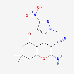 2-Amino-7,7-dimethyl-4-(1-methyl-3-nitro-1H-pyrazol-5-YL)-5-oxo-5,6,7,8-tetrahydro-4H-chromen-3-YL cyanide