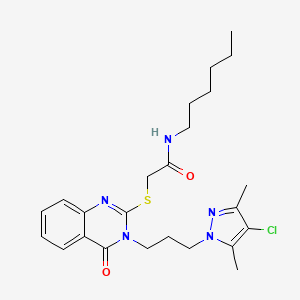 2-({3-[3-(4-chloro-3,5-dimethyl-1H-pyrazol-1-yl)propyl]-4-oxo-3,4-dihydroquinazolin-2-yl}sulfanyl)-N-hexylacetamide