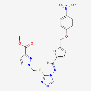 methyl 1-{[(4-{[(E)-{5-[(4-nitrophenoxy)methyl]furan-2-yl}methylidene]amino}-4H-1,2,4-triazol-3-yl)sulfanyl]methyl}-1H-pyrazole-3-carboxylate