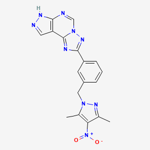 molecular formula C18H15N9O2 B10921717 2-{3-[(3,5-dimethyl-4-nitro-1H-pyrazol-1-yl)methyl]phenyl}-7H-pyrazolo[4,3-e][1,2,4]triazolo[1,5-c]pyrimidine 