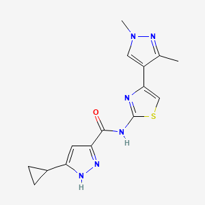 molecular formula C15H16N6OS B10921757 5-cyclopropyl-N-[4-(1,3-dimethyl-1H-pyrazol-4-yl)-1,3-thiazol-2-yl]-1H-pyrazole-3-carboxamide 