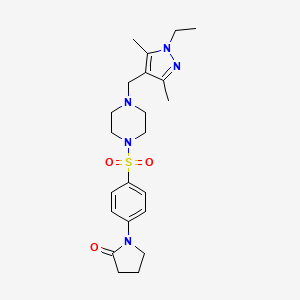 molecular formula C22H31N5O3S B10921766 1-[4-({4-[(1-ethyl-3,5-dimethyl-1H-pyrazol-4-yl)methyl]piperazin-1-yl}sulfonyl)phenyl]pyrrolidin-2-one 