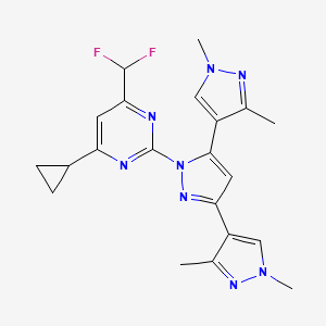 molecular formula C21H22F2N8 B10921805 2-[3,5-bis(1,3-dimethylpyrazol-4-yl)pyrazol-1-yl]-4-cyclopropyl-6-(difluoromethyl)pyrimidine 