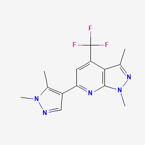 molecular formula C14H14F3N5 B10921923 6-(1,5-dimethyl-1H-pyrazol-4-yl)-1,3-dimethyl-4-(trifluoromethyl)-1H-pyrazolo[3,4-b]pyridine 