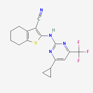 molecular formula C17H15F3N4S B10921951 2-{[4-Cyclopropyl-6-(trifluoromethyl)pyrimidin-2-yl]amino}-4,5,6,7-tetrahydro-1-benzothiophene-3-carbonitrile 