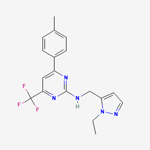 molecular formula C18H18F3N5 B10922040 N-[(1-ethyl-1H-pyrazol-5-yl)methyl]-4-(4-methylphenyl)-6-(trifluoromethyl)pyrimidin-2-amine 