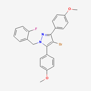 molecular formula C24H20BrFN2O2 B10922072 4-bromo-1-(2-fluorobenzyl)-3,5-bis(4-methoxyphenyl)-1H-pyrazole 