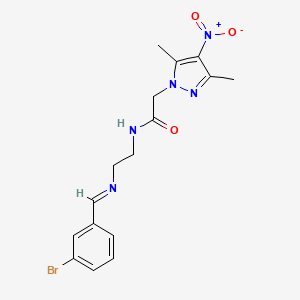 molecular formula C16H18BrN5O3 B10922140 N-(2-{[(E)-(3-bromophenyl)methylidene]amino}ethyl)-2-(3,5-dimethyl-4-nitro-1H-pyrazol-1-yl)acetamide 