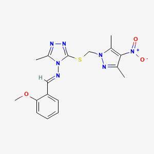 3-{[(3,5-dimethyl-4-nitro-1H-pyrazol-1-yl)methyl]sulfanyl}-N-[(E)-(2-methoxyphenyl)methylidene]-5-methyl-4H-1,2,4-triazol-4-amine