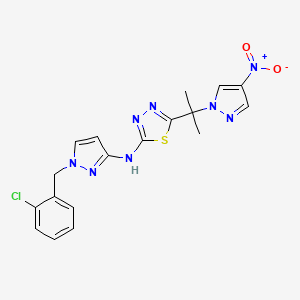 molecular formula C18H17ClN8O2S B10922189 N-[1-(2-chlorobenzyl)-1H-pyrazol-3-yl]-5-[2-(4-nitro-1H-pyrazol-1-yl)propan-2-yl]-1,3,4-thiadiazol-2-amine 