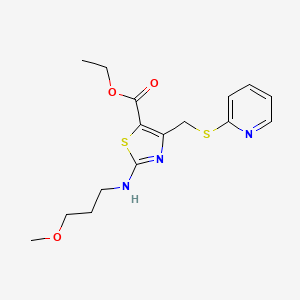 molecular formula C16H21N3O3S2 B10922226 Ethyl 2-[(3-methoxypropyl)amino]-4-[(pyridin-2-ylsulfanyl)methyl]-1,3-thiazole-5-carboxylate 