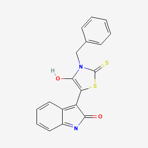 molecular formula C18H12N2O2S2 B10922309 (3Z)-3-(3-benzyl-4-oxo-2-thioxo-1,3-thiazolidin-5-ylidene)-1,3-dihydro-2H-indol-2-one 