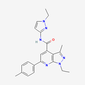 molecular formula C22H24N6O B10922374 1-ethyl-N-(1-ethyl-1H-pyrazol-3-yl)-3-methyl-6-(4-methylphenyl)-1H-pyrazolo[3,4-b]pyridine-4-carboxamide 