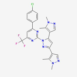 molecular formula C24H20ClF3N8 B10922408 2-[3,5-bis(1,5-dimethylpyrazol-4-yl)pyrazol-1-yl]-4-(4-chlorophenyl)-6-(trifluoromethyl)pyrimidine 