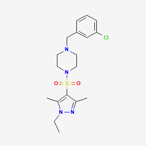 molecular formula C18H25ClN4O2S B10922432 1-(3-chlorobenzyl)-4-[(1-ethyl-3,5-dimethyl-1H-pyrazol-4-yl)sulfonyl]piperazine 