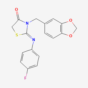 (2E)-3-(1,3-benzodioxol-5-ylmethyl)-2-[(4-fluorophenyl)imino]-1,3-thiazolidin-4-one