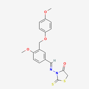 3-{[(E)-{4-methoxy-3-[(4-methoxyphenoxy)methyl]phenyl}methylidene]amino}-2-thioxo-1,3-thiazolidin-4-one