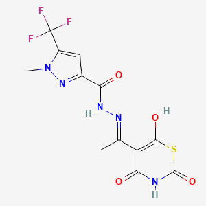 1-methyl-5-(trifluoromethyl)-N'-[(1E)-1-(2,4,6-trioxo-1,3-thiazinan-5-ylidene)ethyl]-1H-pyrazole-3-carbohydrazide