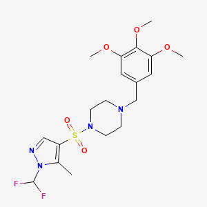 molecular formula C19H26F2N4O5S B10922825 1-{[1-(difluoromethyl)-5-methyl-1H-pyrazol-4-yl]sulfonyl}-4-(3,4,5-trimethoxybenzyl)piperazine 