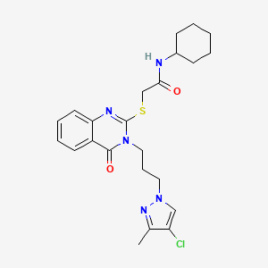 2-({3-[3-(4-chloro-3-methyl-1H-pyrazol-1-yl)propyl]-4-oxo-3,4-dihydroquinazolin-2-yl}sulfanyl)-N-cyclohexylacetamide