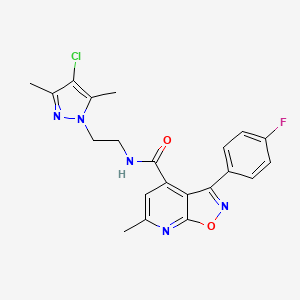 molecular formula C21H19ClFN5O2 B10922987 N-[2-(4-chloro-3,5-dimethyl-1H-pyrazol-1-yl)ethyl]-3-(4-fluorophenyl)-6-methyl[1,2]oxazolo[5,4-b]pyridine-4-carboxamide 