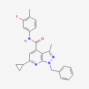 1-benzyl-6-cyclopropyl-N-(3-fluoro-4-methylphenyl)-3-methyl-1H-pyrazolo[3,4-b]pyridine-4-carboxamide