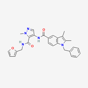 molecular formula C28H27N5O3 B10923003 1-benzyl-N-{5-[(furan-2-ylmethyl)carbamoyl]-1-methyl-1H-pyrazol-4-yl}-2,3-dimethyl-1H-indole-5-carboxamide 