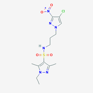 molecular formula C13H19ClN6O4S B10923032 N-[3-(4-chloro-3-nitro-1H-pyrazol-1-yl)propyl]-1-ethyl-3,5-dimethyl-1H-pyrazole-4-sulfonamide 