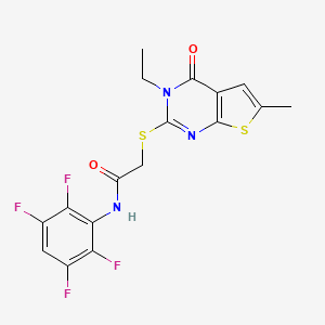 2-[(3-ethyl-6-methyl-4-oxo-3,4-dihydrothieno[2,3-d]pyrimidin-2-yl)sulfanyl]-N-(2,3,5,6-tetrafluorophenyl)acetamide